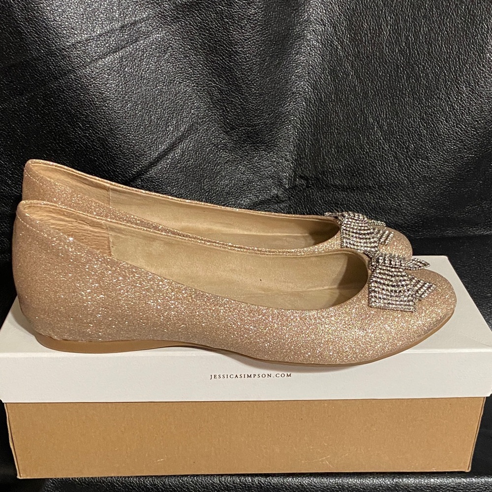 Jessica Simpson Sparkle Flats with Bow - Gold